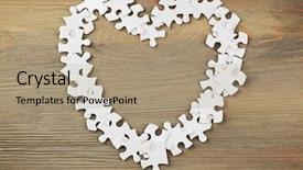  Presentation with shape heart - Slide deck having heart shape puzzles on wooden background and a coral colored foreground