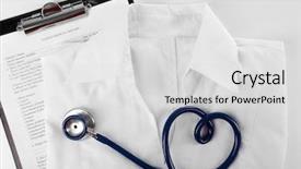  Presentation with heart medical - PPT theme consisting of heart shaped blue stethoscope medical record and uniform close up background and a light gray colored foreground