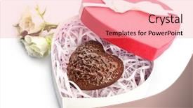  Presentation with candy heart - Theme with heart shaped box and candy with flowers isolated on white background and a coral colored foreground