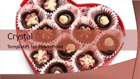 Presentation with heart shaped book page - Audience pleasing PPT theme consisting of heart shaped box with candies backdrop and a  colored foreground