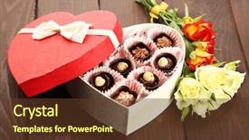  Presentation with heart flowers - Theme featuring heart shaped box with candies background and a tawny brown colored foreground