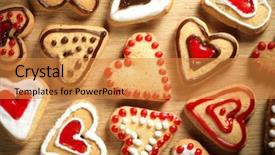  Presentation with wooden heart the slogan - Colorful PPT layouts enhanced with heart shaped cookies on wooden backdrop and a gold colored foreground