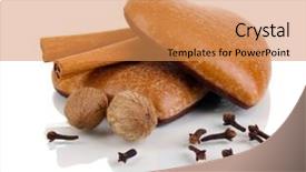  Presentation with cinnamon - Cool new slides with heart-shaped cookies with cinnamon nutmegs and carnation isolated on white backdrop and a coral colored foreground
