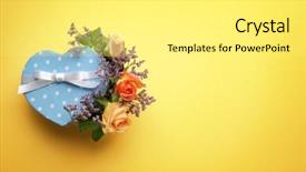  Presentation with heart flowers - Slide set consisting of heart shaped gift box with flowers on yellow background background and a yellow colored foreground