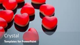  Presentation with candy heart - Presentation theme featuring heart-shaped-jelly-candy-love background and a seafoam green colored foreground