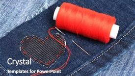  Presentation with needle heart - Beautiful slide deck featuring heart-shaped patch on jeans backdrop and a ocean colored foreground