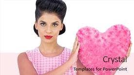  Presentation with pink-black - Slide set featuring heart shaped pillow on white background and a  colored foreground