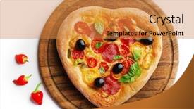  Presentation with cutting board - PPT layouts with heart shaped pizza on cutting background and a gold colored foreground