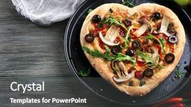  Presentation with heart shaped book page - Cool new PPT theme with heart shaped pizza on metal backdrop and a dark gray colored foreground