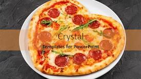  Presentation with meat food - Cool new PPT layouts with heart-shaped-pizza-with-meat backdrop and a gold colored foreground