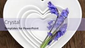  Presentation with heart flowers - Slides having heart shaped porcelain dishes with bluebell flowers over old oak background background and a light blue colored foreground