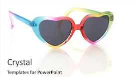  Presentation with coloured - Colorful theme enhanced with cute hearts - heart shaped rainbow coloured sunglasses backdrop and a pink colored foreground