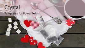  Presentation with afternoon tea - Slide set featuring heart shaped teabag tags macaroons background and a lemonade colored foreground