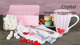  Presentation with tea cup - Amazing PPT layouts having heart shaped teabag tags macaroons backdrop and a soft green colored foreground