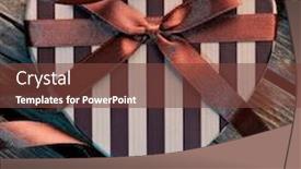  Presentation with gift ribbon - PPT theme featuring heart shaped valentines day gift box with curved ribbon on old wood vintage holiday background background and a tawny brown colored foreground