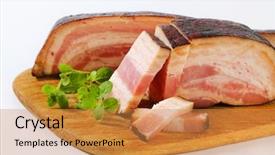  Presentation with cutting board - Presentation featuring heart smoking - portioned smoked block of bacon background and a  colored foreground