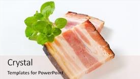  Presentation with herb for skin - Slide set enhanced with heart smoking - two thick slices of bacon background and a coral colored foreground