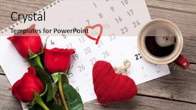  Presentation with heart flowers - Presentation theme having heart toy over february calendar background and a coral colored foreground