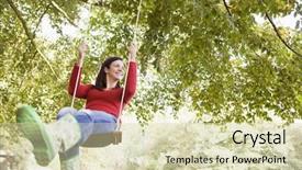 Presentation with lactation young woman breastfeeding - Beautiful PPT theme featuring heart tree - young woman on garden swing backdrop and a soft green colored foreground