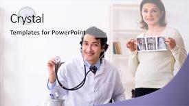  Presentation with pregnant woman in hospital - Cool new PPT theme with heart ultrasound - old pregnant woman visiting young backdrop and a sky blue colored foreground