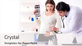  Presentation with pregnant woman doctor - Colorful PPT theme enhanced with heart ultrasound - old pregnant woman visiting young backdrop and a sky blue colored foreground