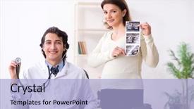  Presentation with medicine pregnant woman - Presentation theme with heart ultrasound - old pregnant woman visiting young background and a light blue colored foreground