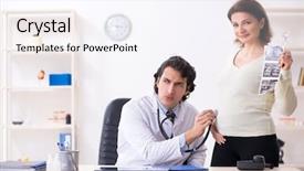  Presentation with pregnant woman doctor - Beautiful PPT theme featuring heart ultrasound - old pregnant woman visiting young backdrop and a sky blue colored foreground