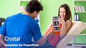  Presentation with pregnant woman - PPT layouts with heart ultrasound - pregnant woman visiting male gynecologyst background and a  colored foreground
