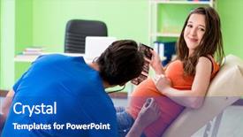  Presentation with pregnant woman - Theme having heart ultrasound - pregnant woman visiting male gynecologyst background and a  colored foreground