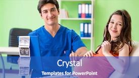  Presentation with medicine pregnant woman - Slide set consisting of heart ultrasound - pregnant woman visiting male gynecologyst background and a  colored foreground