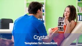  Presentation with pregnant woman in hospital - Beautiful presentation design featuring heart ultrasound - pregnant woman visiting male gynecologyst backdrop and a  colored foreground
