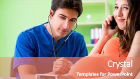  Presentation with pregnant woman in hospital - Beautiful presentation theme featuring heart ultrasound - pregnant woman visiting male gynecologyst backdrop and a  colored foreground