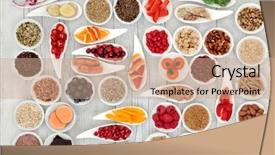  Presentation with heart health - Audience pleasing theme consisting of heart with fish vegetables fruit backdrop and a coral colored foreground