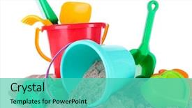  Presentation with children plush toy and dolls - Cool new PPT layouts with kids hearts - children's toys on sand isolated backdrop and a  colored foreground