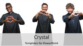  Presentation with christian love - Slide deck consisting of hearts church - collage of christian priest men background and a light gray colored foreground