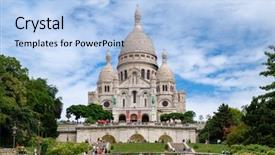  Presentation with paris - Beautiful PPT theme featuring hearts church - famous sacre coeur basilica backdrop and a light blue colored foreground