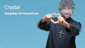  Presentation with romantic love - PPT layouts enhanced with hearts church - handsome hispanic catholic priest man background and a light blue colored foreground