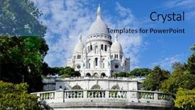  Presentation with paris france - Colorful presentation design enhanced with hearts church - sacre-coeur basilica on montmartre paris backdrop and a teal colored foreground