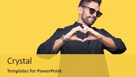  Presentation with christian love - Presentation design with hearts church - young christian priest wearing sunglasses background and a yellow colored foreground