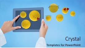  Presentation with using digital tablet - Audience pleasing PPT theme consisting of touche heart service - digital composite of emojis coming backdrop and a light blue colored foreground