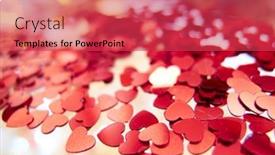  Presentation with confetti - Presentation design featuring hearts-confetti-on-the-golden background and a red colored foreground