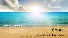  Presentation with hearts - Slide set with hearts drawn in beach background and a yellow colored foreground