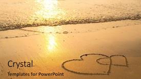  Presentation with beach wedding - Presentation theme having hearts drawn on the sand background and a gold colored foreground