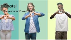  Presentation with chinese-american - Slides having composition of african american hispanic and chinese group of people over vintage color background smiling in love showing heart symbol and shape with hands romantic concept background and a mint green colored foreground