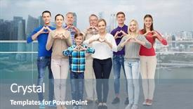  Presentation with shape heart - Colorful presentation design enhanced with women and boy showing heart backdrop and a ocean colored foreground