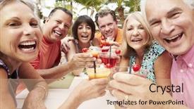  Presentation with friends - Beautiful slide deck featuring group of senior friends enjoying backdrop and a coral colored foreground