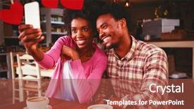  Presentation with young happy couple - Beautiful PPT theme featuring hearts hanging on a line backdrop and a red colored foreground