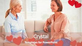  Presentation with conversation hearts - Theme featuring hearts hanging on a line background and a coral colored foreground