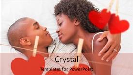  Presentation with good morning couple bed - Audience pleasing presentation theme consisting of hearts hanging on a line backdrop and a  colored foreground