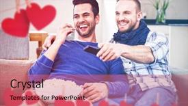  Presentation with loving hearts love heart candy - PPT layouts having hearts hanging on a line background and a coral colored foreground